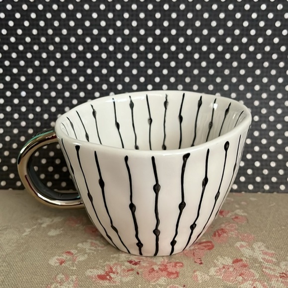 The Old Pottery Company Hand Painted Black Ivory Ceramic Coffee Mug, Gold Handle - Picture 4 of 8